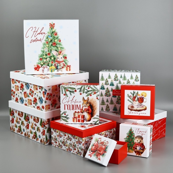 Набор новогодних подарочных коробок 10 в 1 «Уютный Новый год», 10 х10 х 6–28 х 28 х 15 см, Новый год Набор новогодних подарочных коробок 10 в 1 «Уютный Новый год», 10 х10 х 6–28 х 28 х 15 см, Новый год