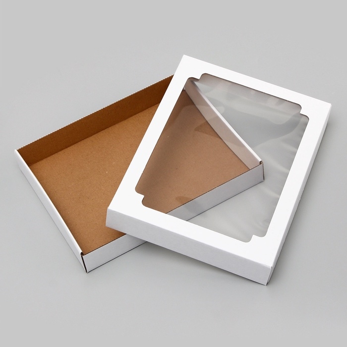 Коробка сборная, крышка-дно, с окном, белая, 26 х 21 х 4 см Коробка сборная, крышка-дно, с окном, белая, 26 х 21 х 4 см