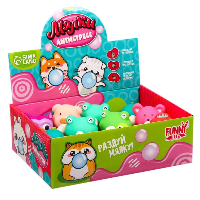Антистресс сквиш мялка «Друзья животные», с воздухом, цвета МИКС, в шоубоксе Антистресс сквиш мялка «Друзья животные», с воздухом, цвета МИКС, в шоубоксе
