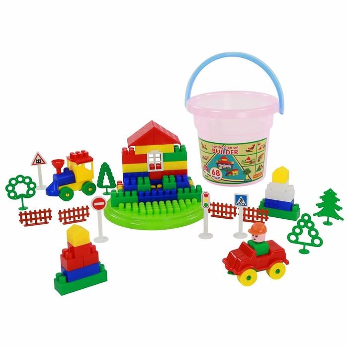 Конструктор «Строитель», 68 элементов, в ведре макси с крышкой Конструктор «Строитель», 68 элементов, в ведре макси с крышкой
