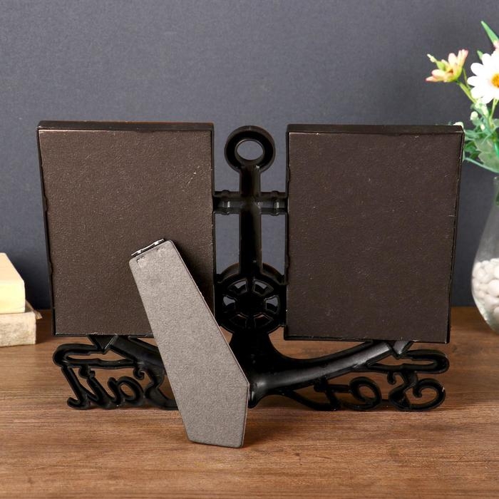 Фоторамка пластик на 2 фото 10х15 см  Фоторамка пластик на 2 фото 10х15 см "Якорь" тёмное золото 23х29 см