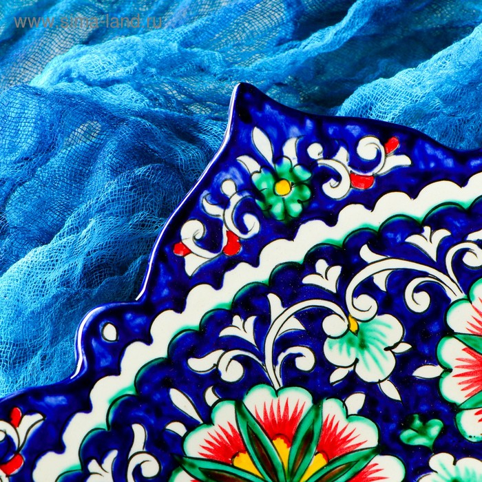 Ляган Риштанская Керамика  Ляган Риштанская Керамика "Цветы", 41 см, рифлёный, синий