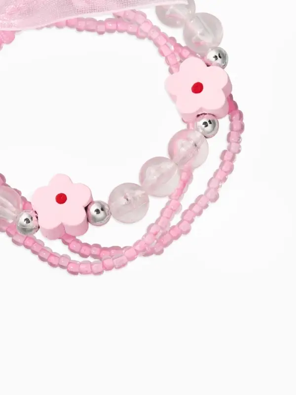 Набор детских браслетов 3 шт. &laquo;Выбражулька&raquo; с бантом, цветок, d=6 см бело-розовый