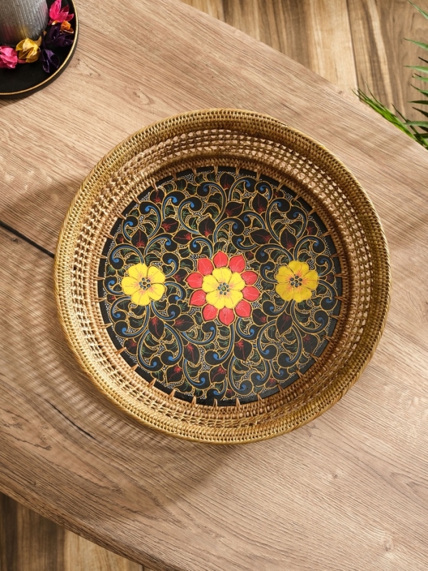 Корзина плетеная ротанг "Цветы 3", 34х34х6 см, МИКС