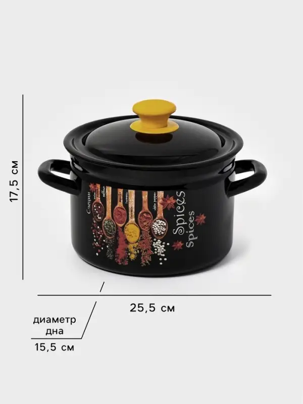Кастрюля эмалированная &laquo;Карри&raquo;, 3 л, d=19.2 см, с крышкой, чёрная