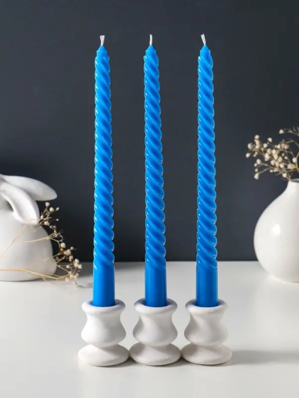 Набор свечей витых 25 см, 3 шт., 57 г, 5 ч, синий