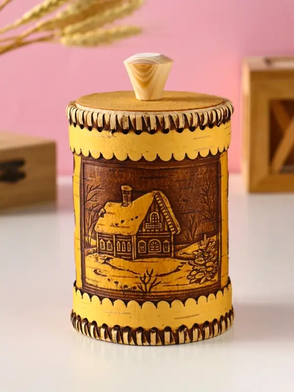 Туес шитый Туес шитый "Домики", D8смхH(с хватком)14см, береста