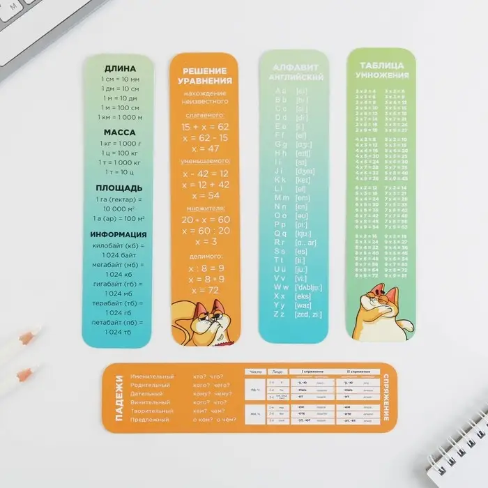 Закладки картонные, шпаргалки 5 шт «Рыжий кот» Закладки картонные, шпаргалки 5 шт «Рыжий кот»
