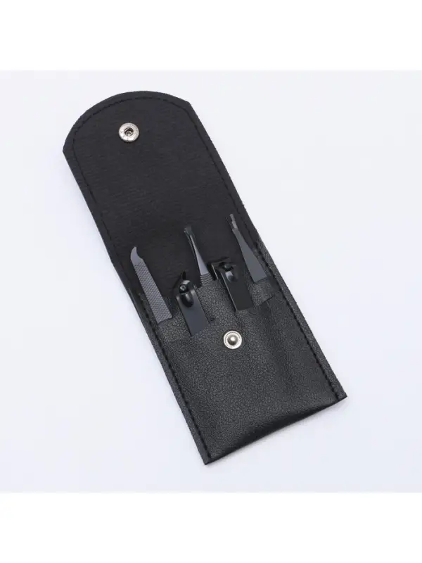 Набор маникюрный, 5 предметов, в футляре на кнопке, чёрный