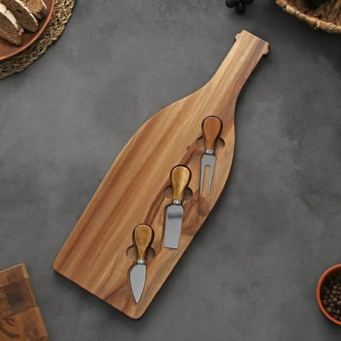 Набор для подачи сыра Magistro Bottle, 3 ножа, 48&times;17&times;1.5 см, акация