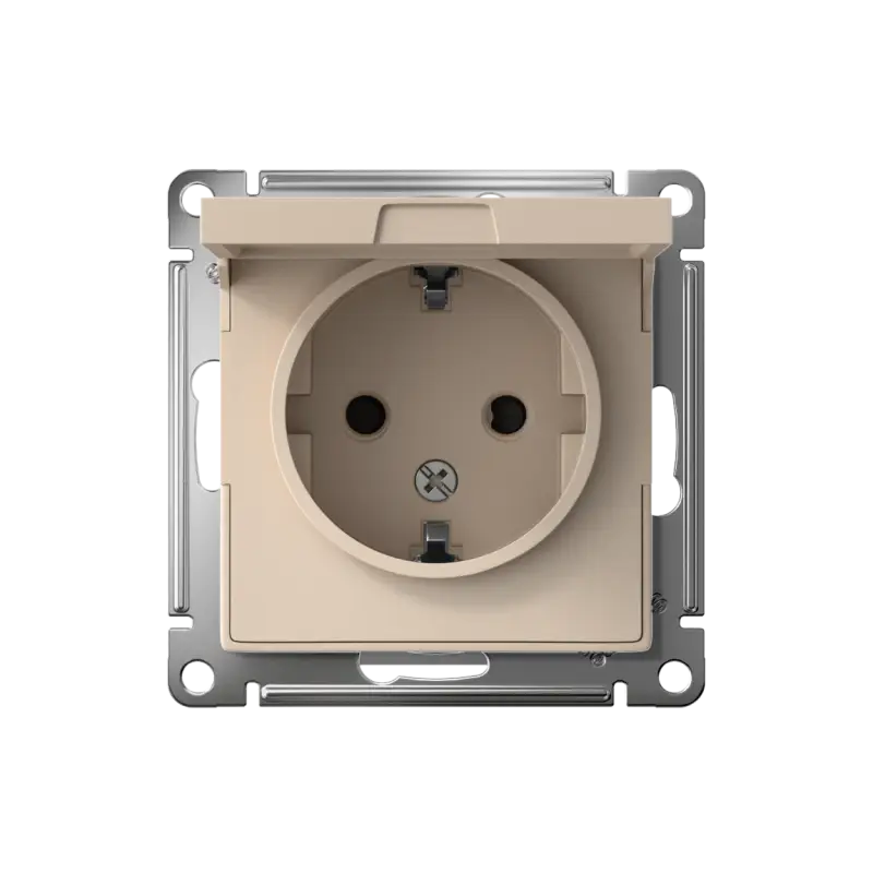 ATLASDESIGN РОЗЕТКА с заземл. со шторк. с крышкой, 16А, IP20, механизм, ПЕСОЧНЫЙ