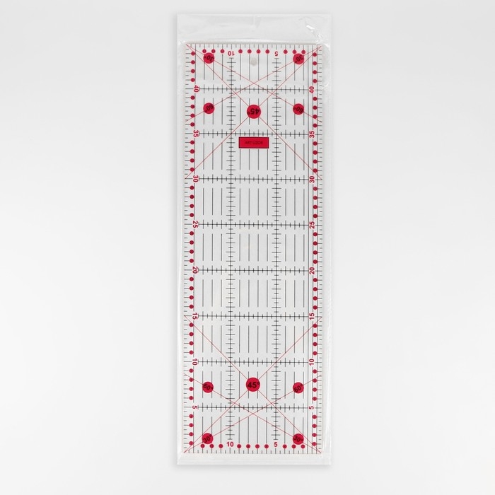 Линейка для квилтинга и пэчворка, 45 × 15 см, толщина 3 мм, цвет прозрачный/розовый
