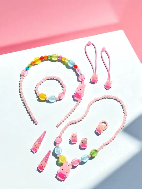 Набор детских украшений Выбражулька &laquo;Зайчики&raquo;, 9 предметов: ободок, 2 резинки, 2 заколки, клипсы, кулон, браслет, кольцо, МИКС