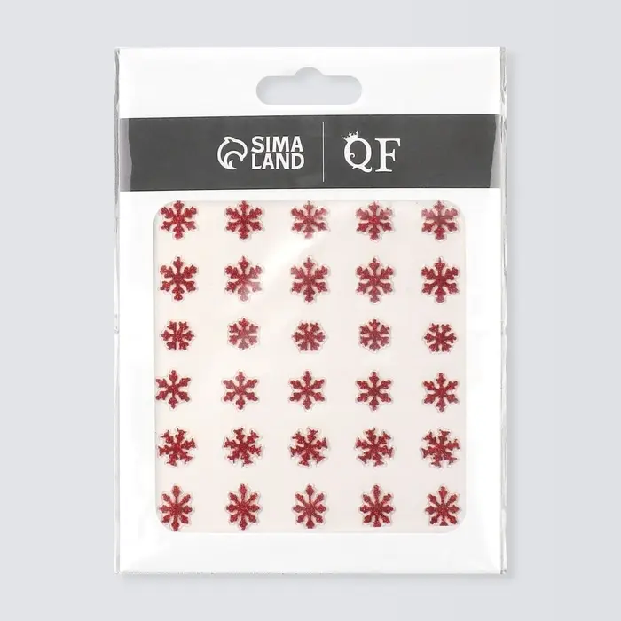 Наклейки для ногтей &laquo;Снежинки&raquo;, с блёстками, красные