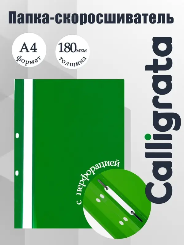 Папка-скоросшиватель Calligrata, А4, 180 мкм, зелёная, прозрачный верх, с перфорацией