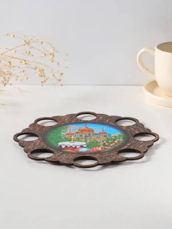 Подставка пасхальная на 8 яиц на ножках "Кулич". Д 20 см