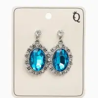 Серьги со стразами "Овал грань", цвет голубой в серебре