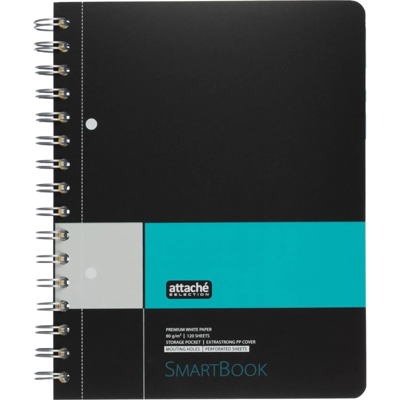 Бизнес-тетрадь SMARTBOOK А5 120л. клетка,спир,микроп,разд,карм,сер-бирюз