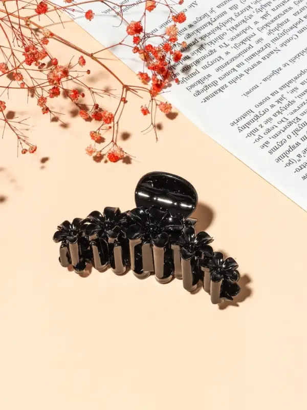 Крабик для волос &laquo;Глянец&raquo;, цветочная гирлянда, 9.5 см, чёрный