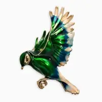 Брошь "Птичка" экзотическая, цвет зелёно-голубой в золоте