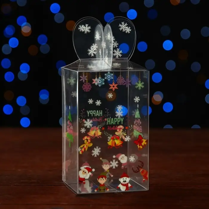 Коробка подарочная новогодняя складная ПВХ «Веселый Дед Мороз» 6×6×10 см Коробка подарочная новогодняя складная ПВХ «Веселый Дед Мороз» 6×6×10 см