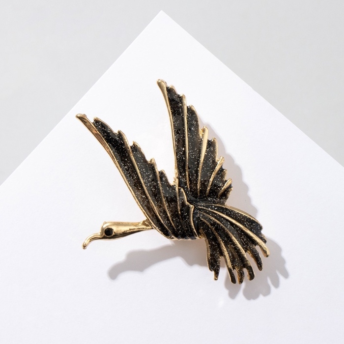Брошь «Птица» в полёте, цвет чёрный в золоте Брошь «Птица» в полёте, цвет чёрный в золоте