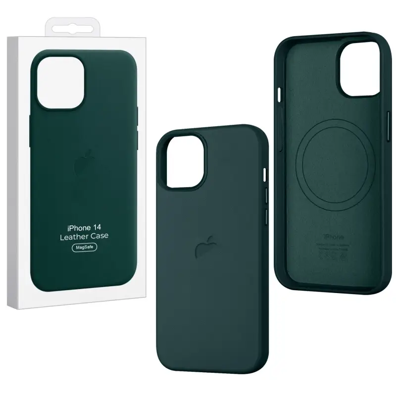 Чехол для iPhone 14 Leather Case 100% ORG Forest Green (MagSafe) c LOGO