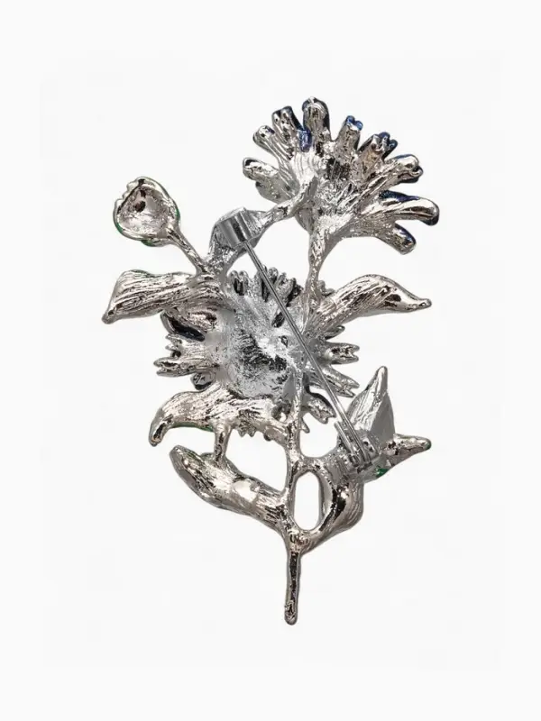 Брошь &laquo;Цветы Календулы&raquo;, синяя, зелёный в серебре
