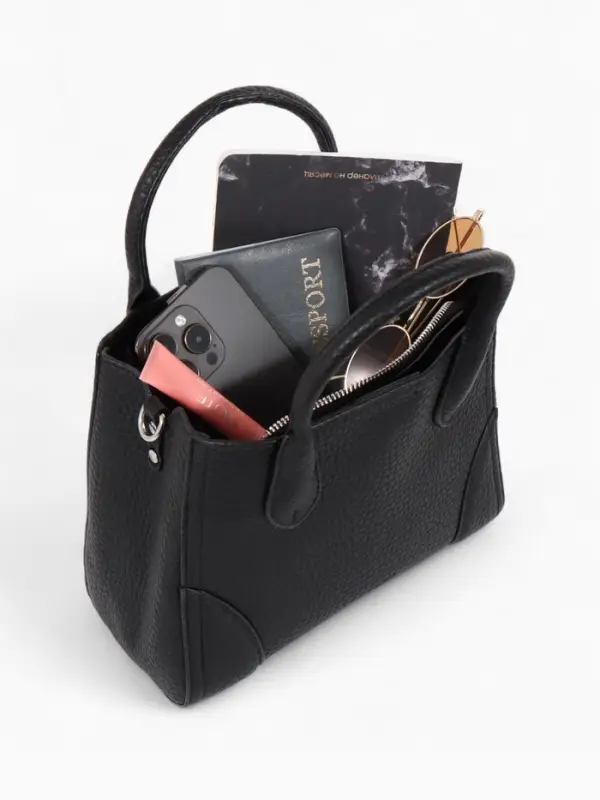 Сумка женская тоут TEXTURA на молнии, 25&times;7&times;21 см, однотонная, чёрная