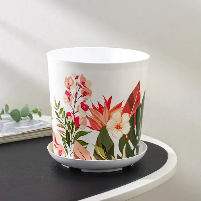 Горшок для цветов с поддоном Доляна «Тропический лес», 1,6 л, d=14 см, h=15,5 см, цвет белый Горшок для цветов с поддоном Доляна «Тропический лес», 1,6 л, d=14 см, h=15,5 см, цвет белый