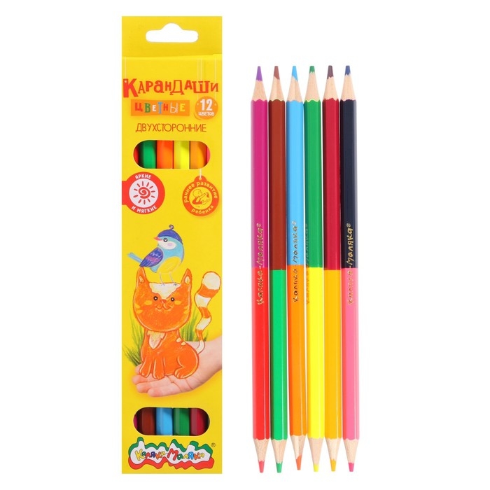 Карандаши двухсторонние 12 цветов  Карандаши двухсторонние 12 цветов "Каляка-Маляка", шестигранные