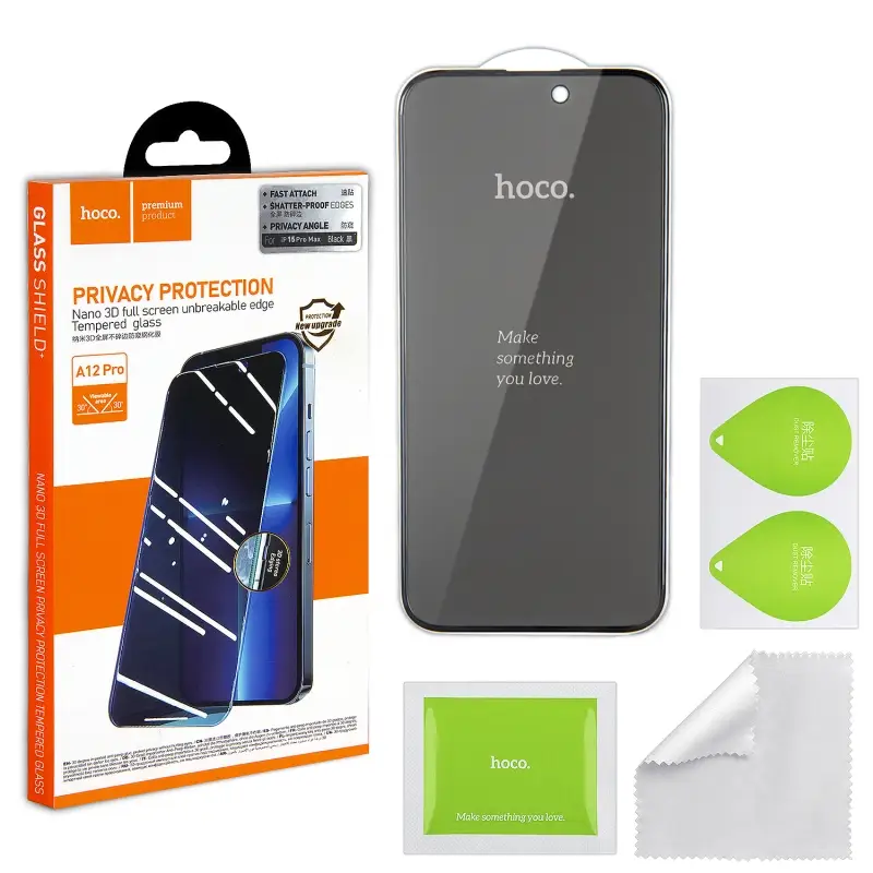 Защитное стекло iPh 15 Pro Max 3D black (A12 Pro) HOCO Privace усиленые края Защитное стекло iPh 15 Pro Max 3D black (A12 Pro) HOCO Privace усиленые края