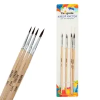 Набор кистей для рисования, белка, 4 штуки: № 1, 2, 3, 4, круглые, деревянная ручка, международный размер