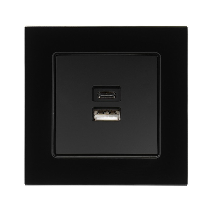 Розетка с USB-A + USB-C разъёмами, 2.1 A, 5В, TOT Glossy Glass, скрытая, стекло, черная Розетка с USB-A + USB-C разъёмами, 2.1 A, 5В, TOT Glossy Glass, скрытая, стекло, черная