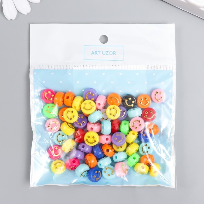Бусины для творчества пластик Бусины для творчества пластик "Золотой смайлик на ярком" набор 20 гр 0,6х1х1 см