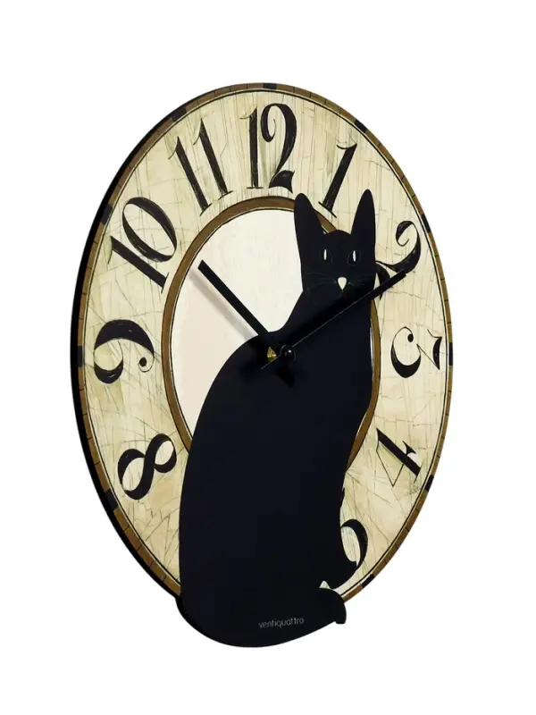Часы настенные Gatto nero, черный кот, интерьерные, плавный ход, d=33.5 см