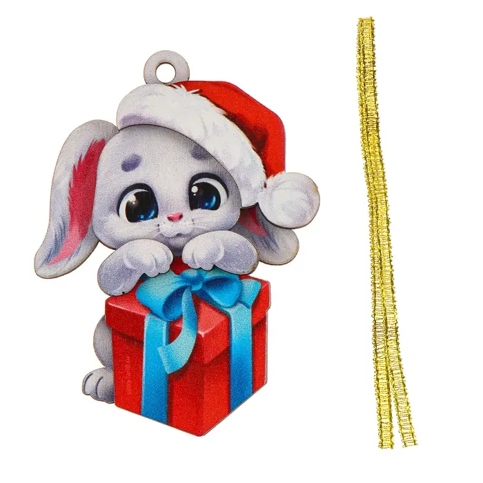 Ёлочная игрушка - подвеска деревянная сборная «Новый год! Зайчик» Ёлочная игрушка - подвеска деревянная сборная «Новый год! Зайчик»