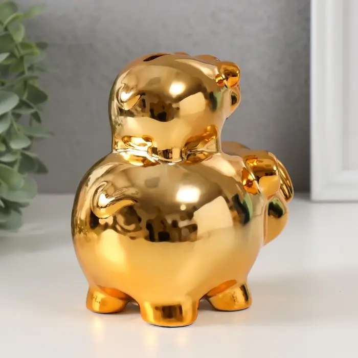 Копилка для денег &laquo;Две золотые свинки - пирамида&raquo;, керамика, 12.5&times;8&times;14 см