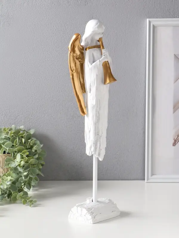 Сувенир полистоун "Ангел с золотыми крыльями играет на дудочке" 8,5х10,5х44 см