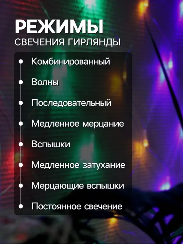 Гирлянда &laquo;Сеть&raquo; 1.6&times;1.6 м, IP20, прозрачная нить, 144 LED, 8 режимов, 220 В, свечение мульти,