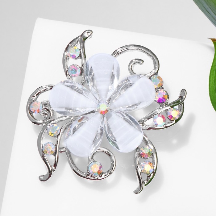 Брошь «Цветок» незабудка, цвет бело-радужный в серебре Брошь «Цветок» незабудка, цвет бело-радужный в серебре