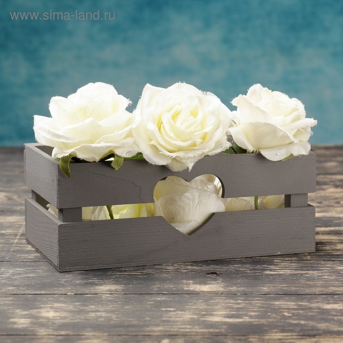 Кашпо деревянное 24.5×13.5×9 см  Кашпо деревянное 24.5×13.5×9 см "Двушка Лайт" реечное, сердце, серый Дарим Красиво