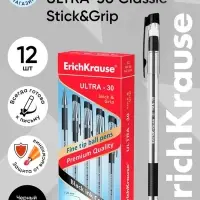 Ручка шариковая ErichKrause. ULTRA-30, чёрный стержень, игольчатый узел 0.7 мм, резиновый упор