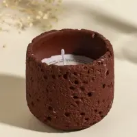 Свеча в вулканическом подсвечнике "Лава" терракот 8,5х8,5х7,5 см