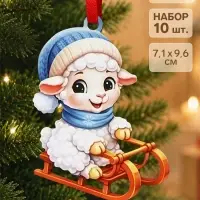 Елочные игрушки деревянные &laquo;Баран на санках&raquo;, набор 10 шт., 71&times;96 мм