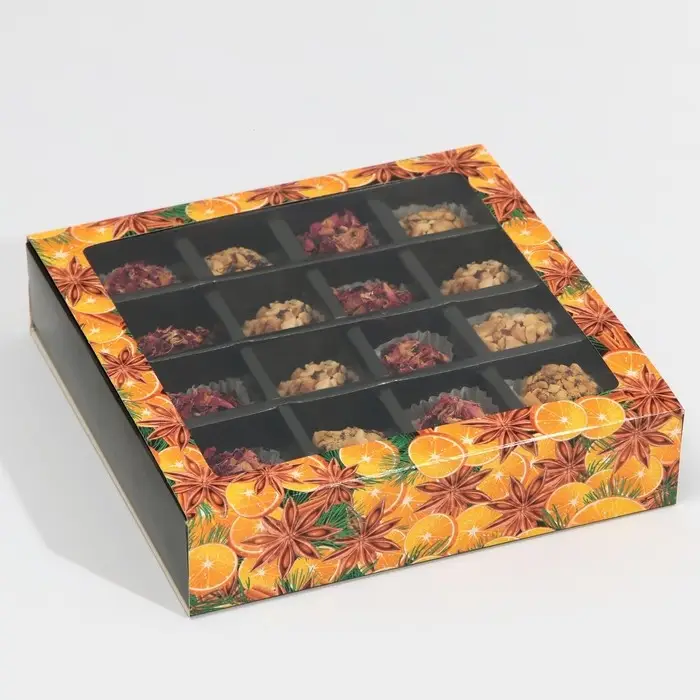 Коробка под 16 конфет с ячейками &laquo;Вкусный Новый год&raquo; 17.5&times;17.5&times;3.5 см