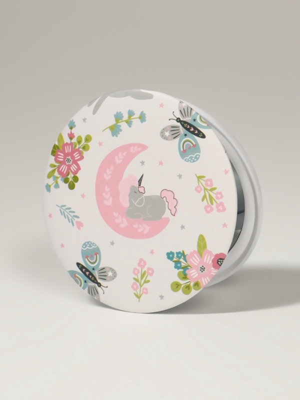 Зеркало складное «Единороги», d = 7,3 см, с увеличением, цвет белый