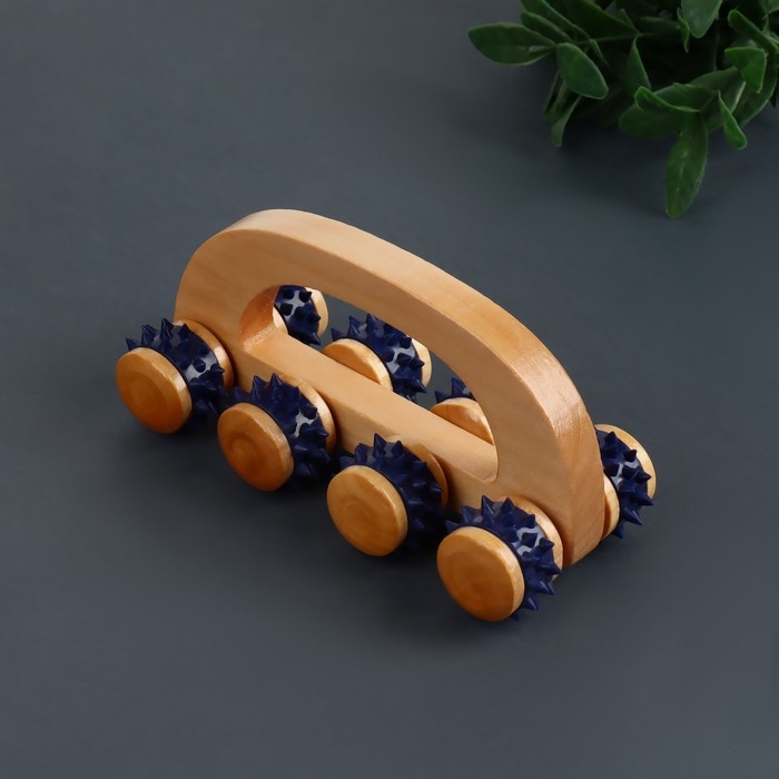 Массажёр с шипами «Гусеница», 15 × 6,8 × 6,5 см, универсальный, с ручкой, 8 колёс, деревянный, цвет МИКС Массажёр с шипами «Гусеница», 15 × 6,8 × 6,5 см, универсальный, с ручкой, 8 колёс, деревянный, цвет МИКС