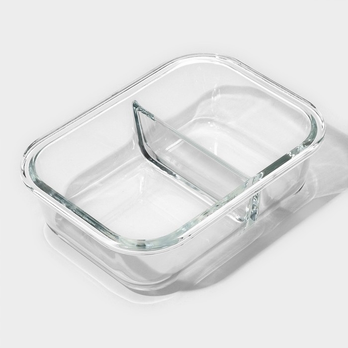 Контейнер двухсекционный из жаропрочного стекла Доляна «Клик» 620 мл, 17,8×13,2×6 см, с крышкой