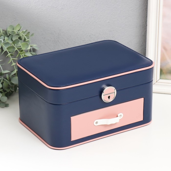 Шкатулка кожзам для украшений  Шкатулка кожзам для украшений "Шейла" синяя с розовым 25,5х18,5х14 см
